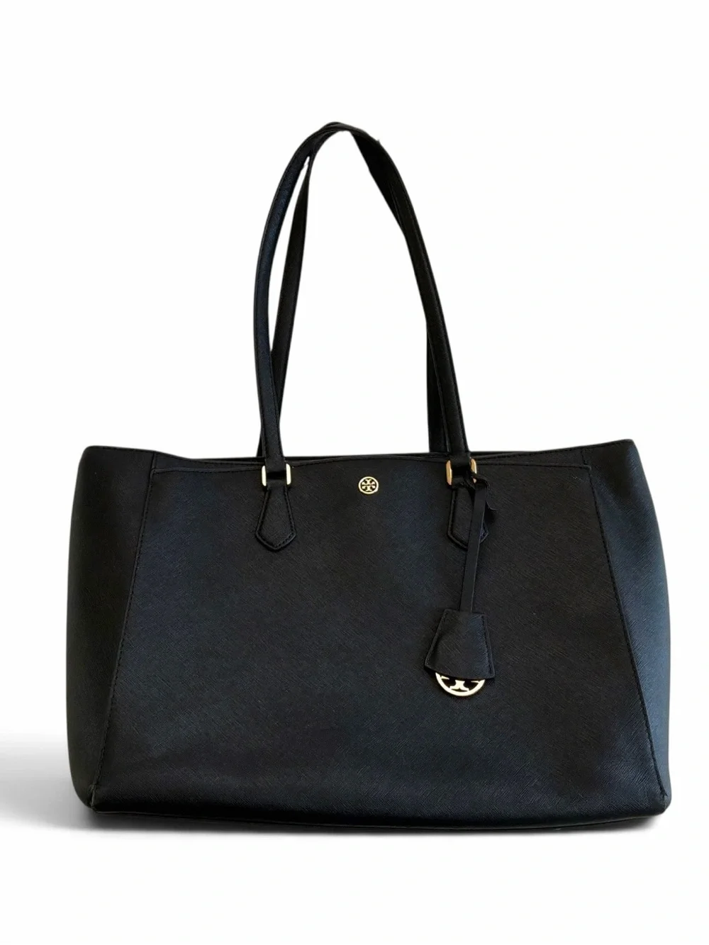 Tory Burch Black Large Robinson Saffiano Leather Tote 15 inch Size